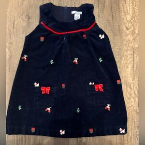 Vintage 90s 2000s Y2K Toddler Corduroy Christmas Holiday Dress Embroidered 3T